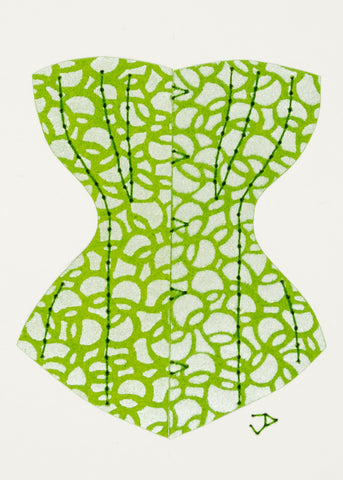 Victorian Corset in Silver and Lime Green Circles