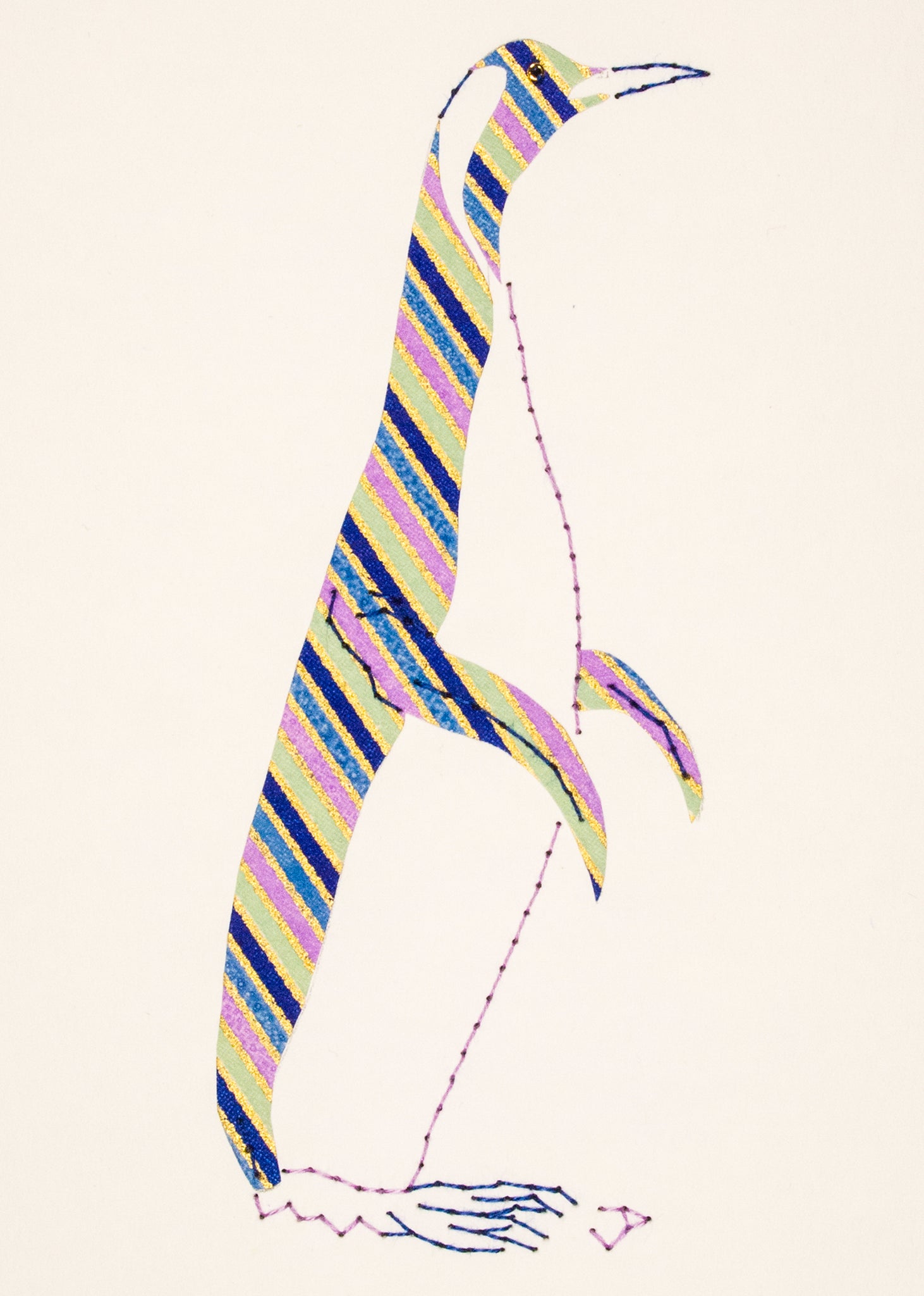 Penguin in Blue, Lilac & Green Stripes