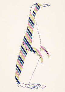 Penguin in Blue, Lilac & Green Stripes