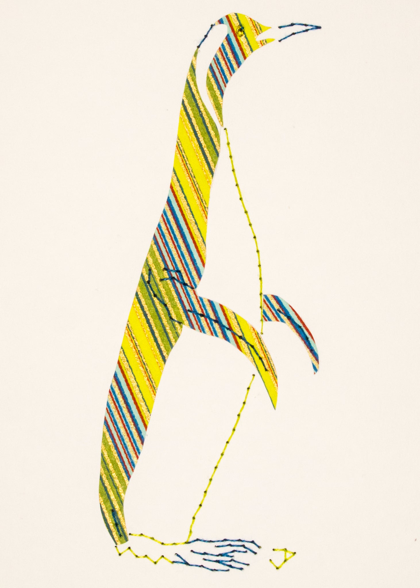 Penguin in Blue & Chartreuse Stripes