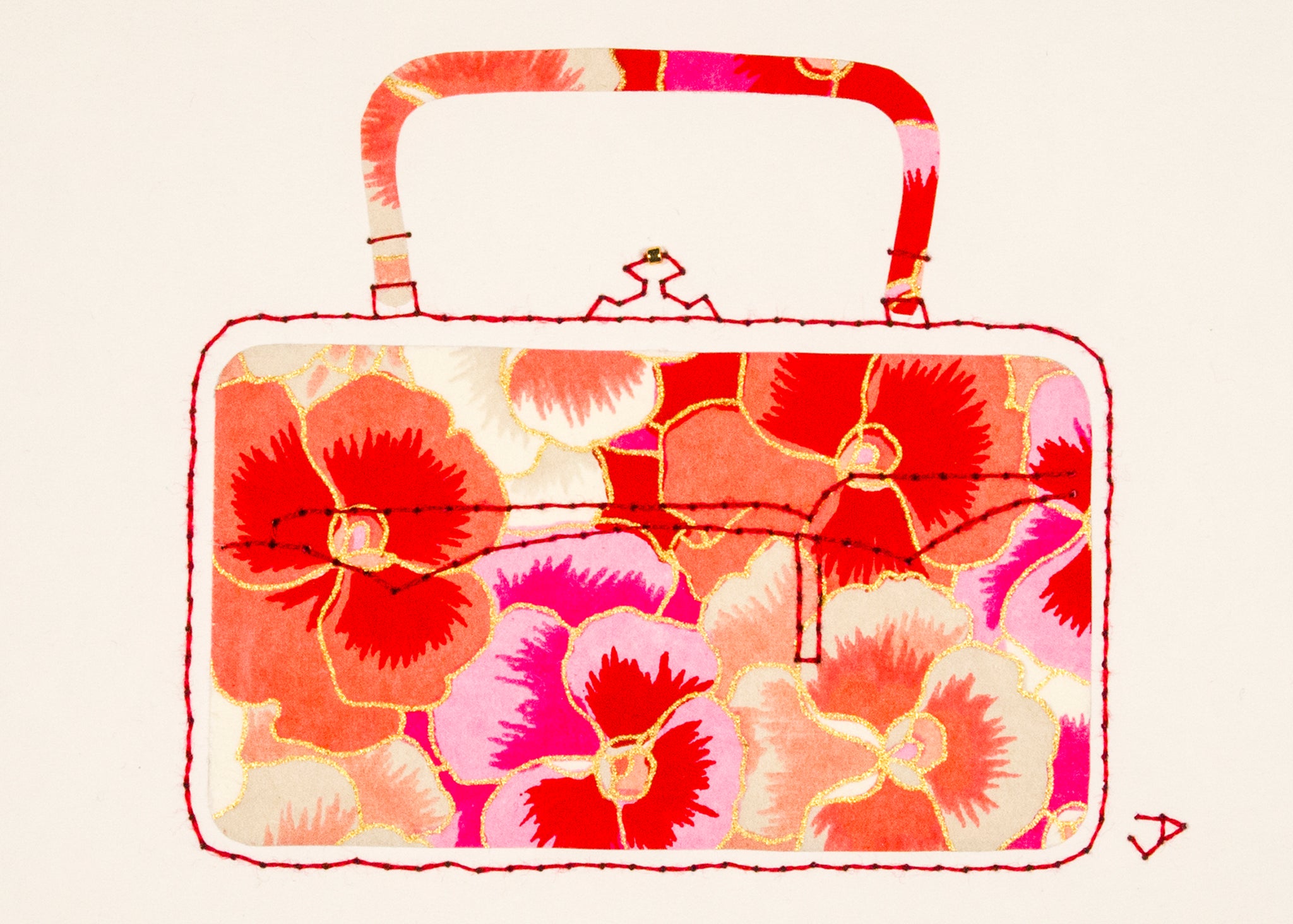 Victorian Handbag in Pink & Red Pansies