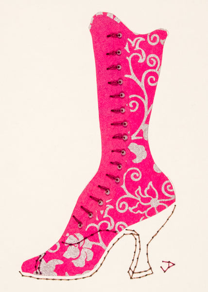 1890s Boot in Pink & Silver