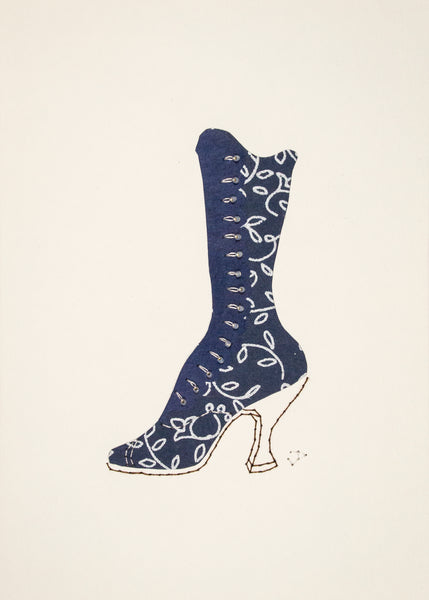 1890s Boot in Navy Blue & Silver
