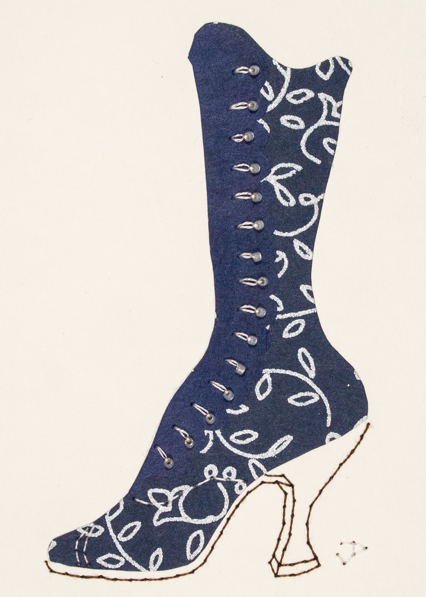 1890s Boot in Navy Blue & Silver