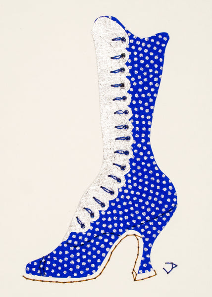 1890s Boot in Bright Blue with Silver Dots