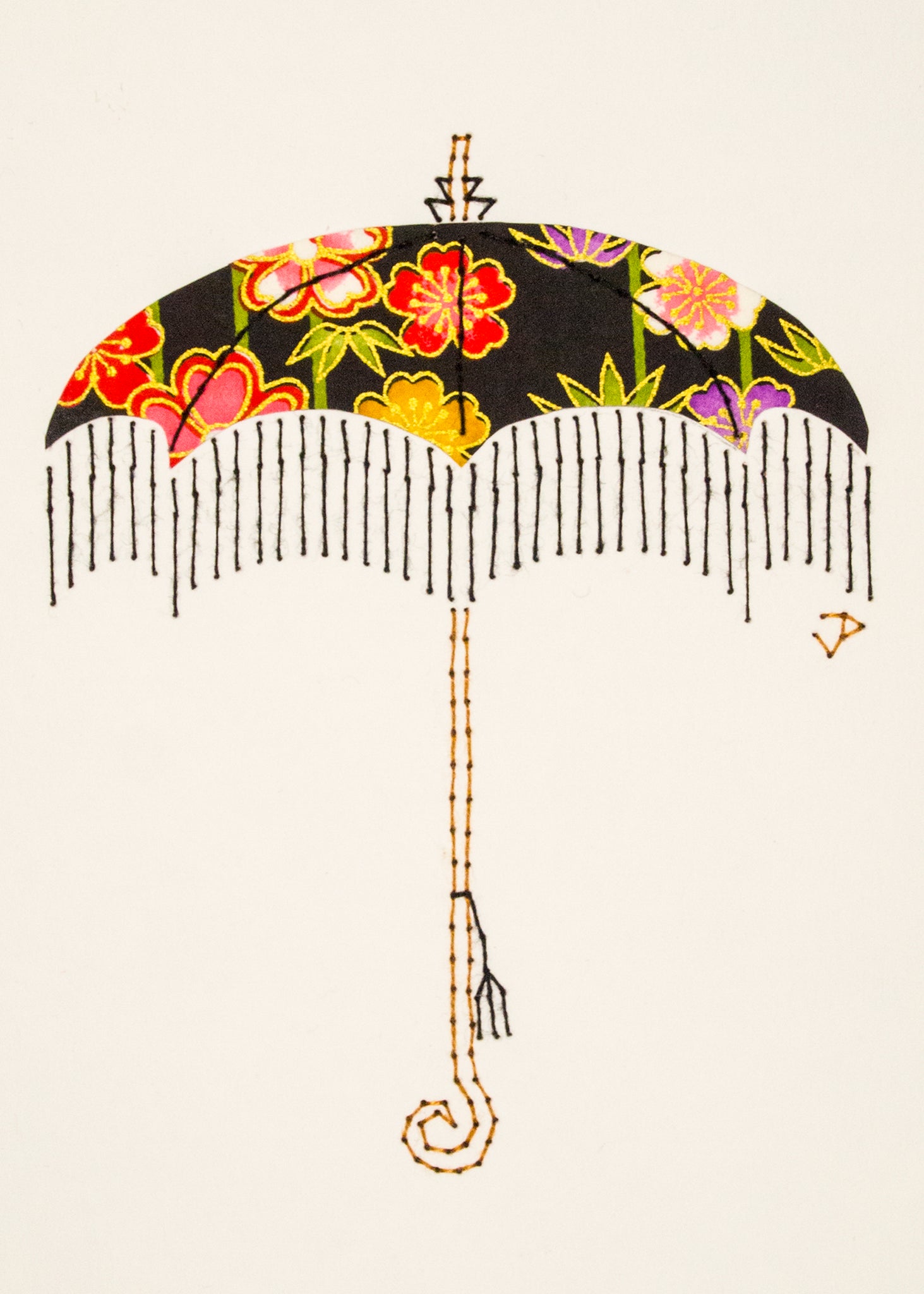 Parasol in Flowers on Black