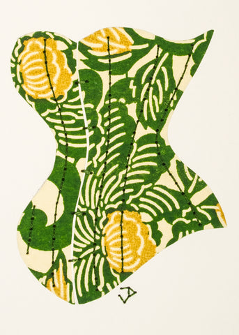 Victorian Corset in Green & Yellow Flowers