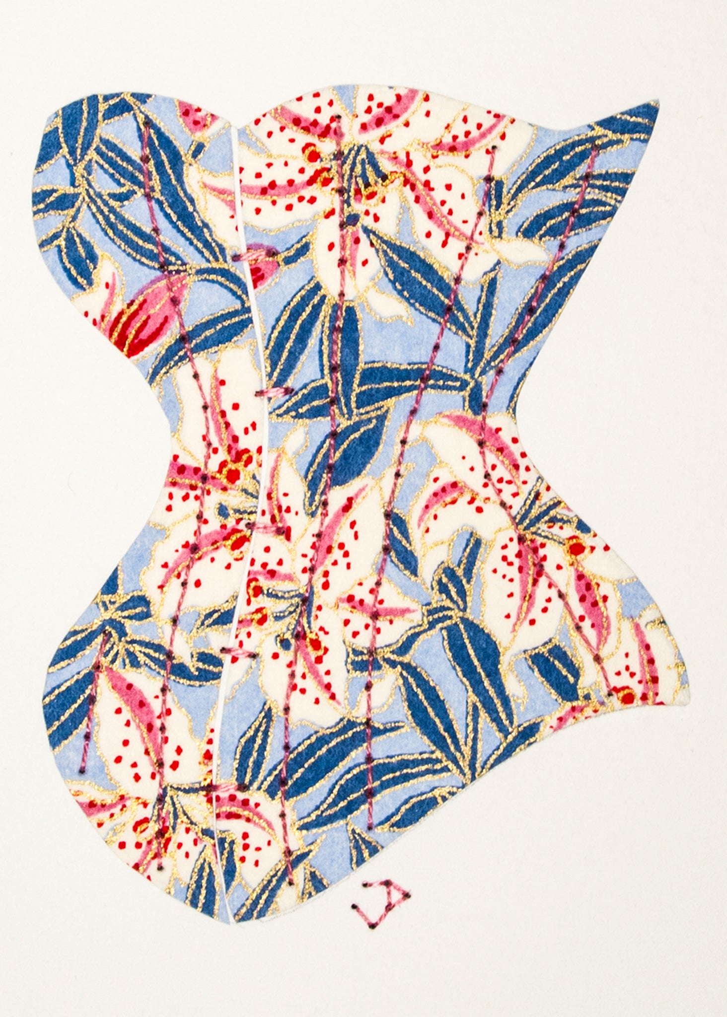 Victorian Corset in Pink & Blue Flowers
