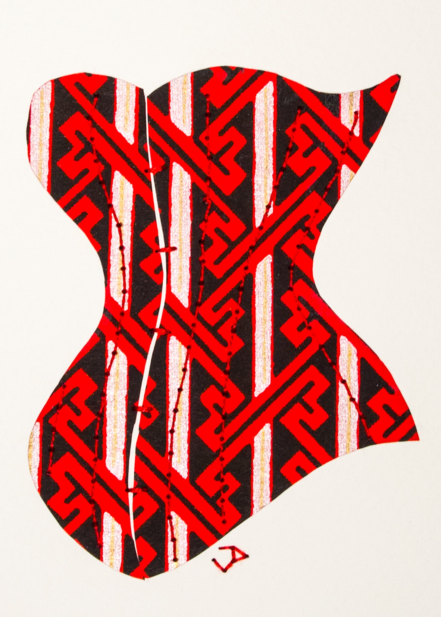 Victorian Corset in Red, Black & Silver