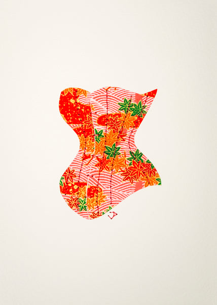 Victorian Corset in Orange Flowers & Waves