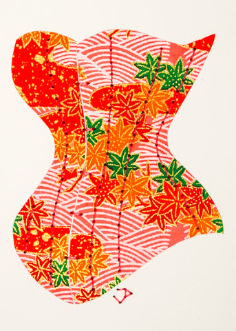 Victorian Corset in Orange Flowers & Waves
