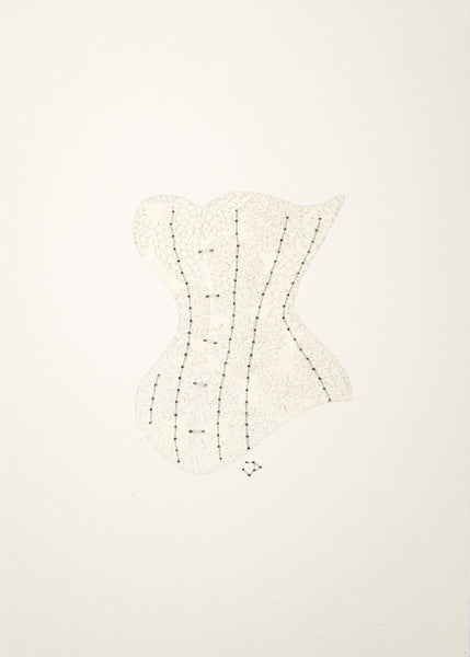 Victorian Corset in Silver Flowers on White