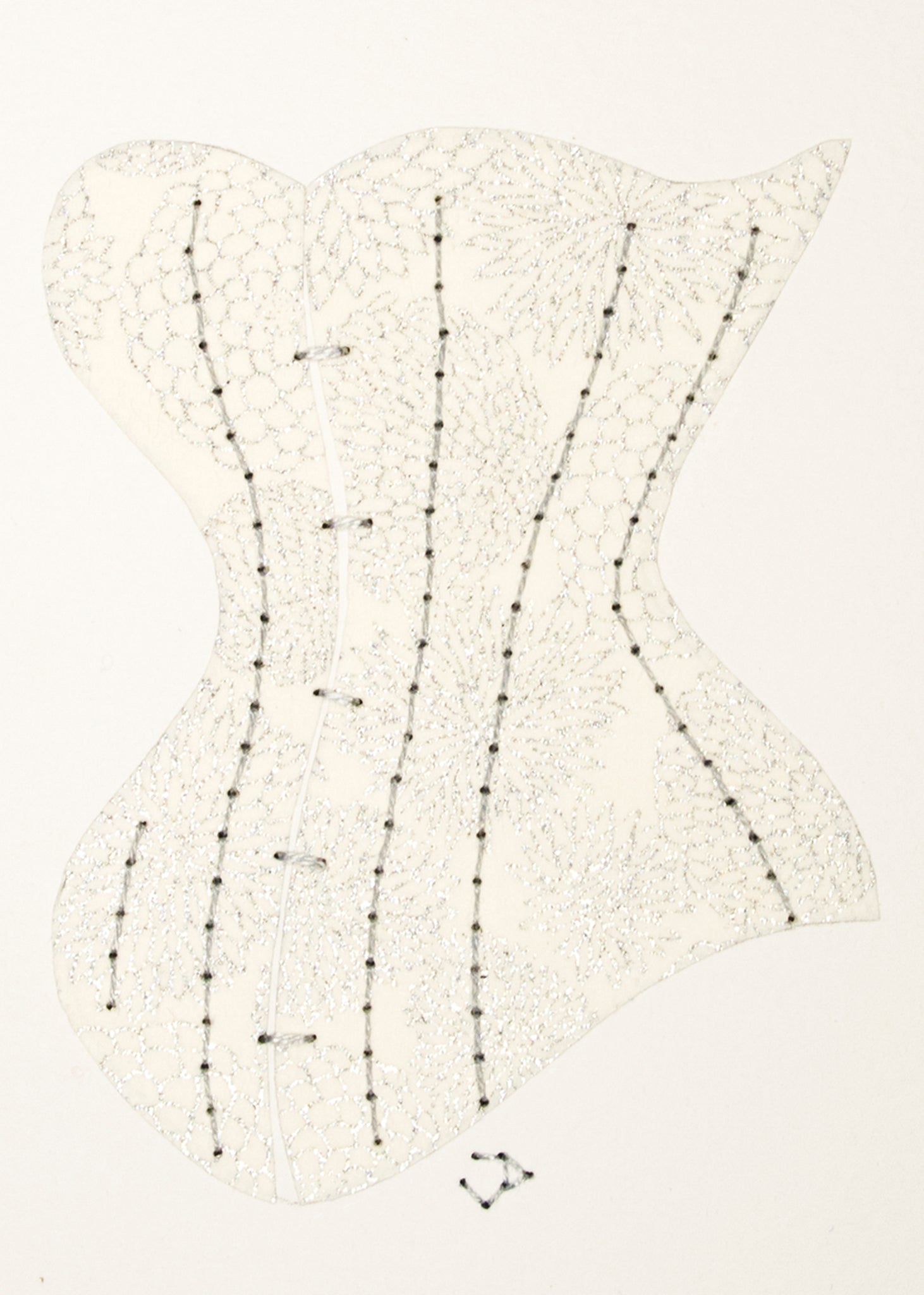 Victorian Corset in Silver Flowers on White