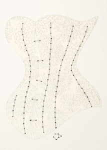 Victorian Corset in Silver Flowers on White
