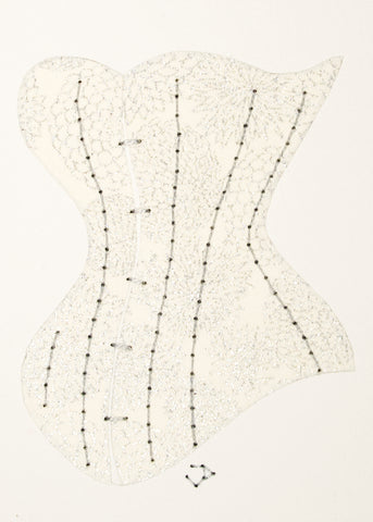 Victorian Corset in Silver Flowers on White