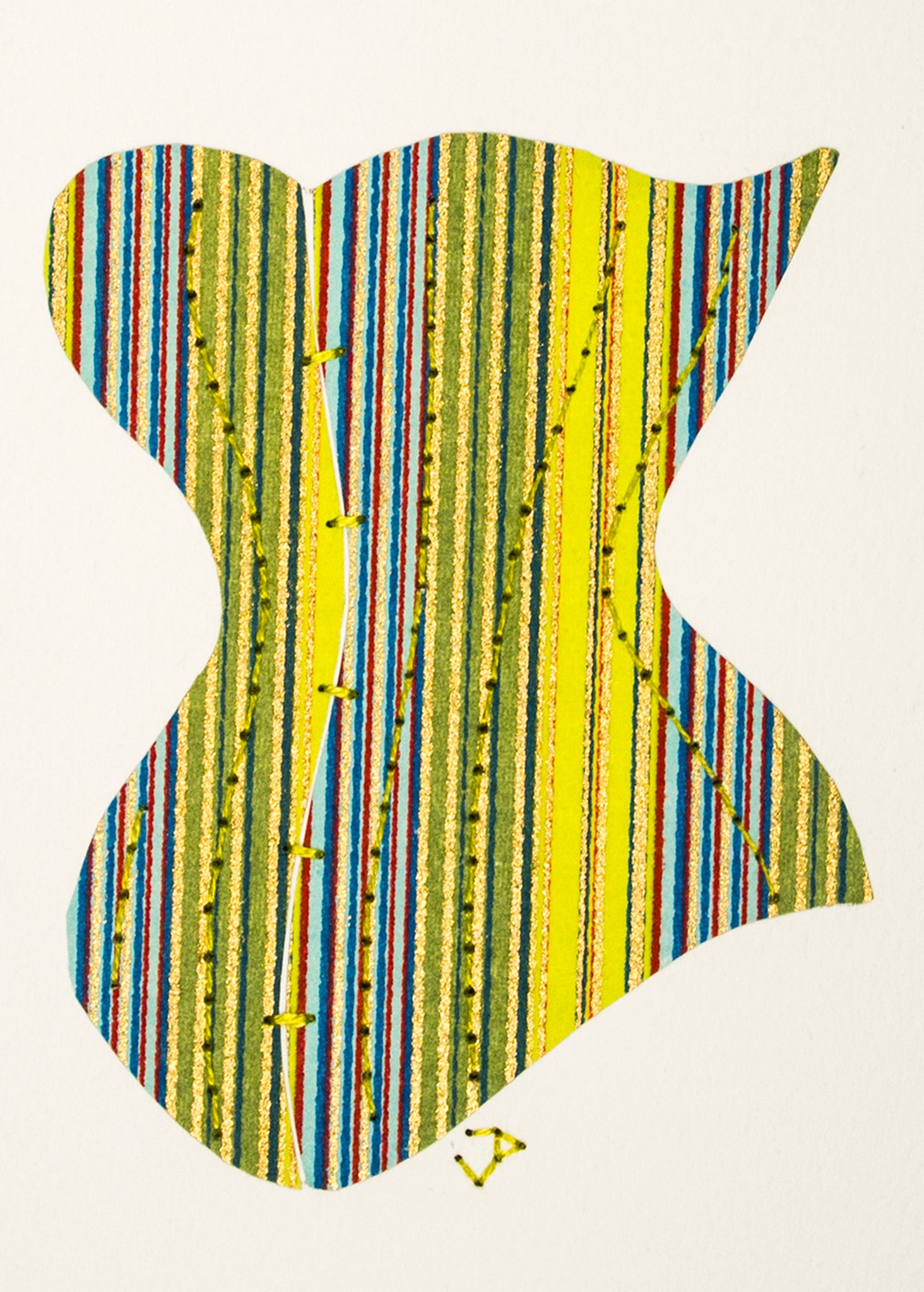 Victorian Corset in Lime Green & Blue Stripes