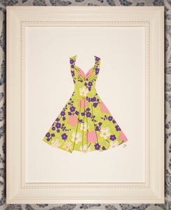 Pinup #019: Pinup dress in pink and purple flowers on green