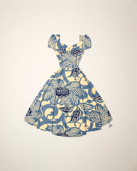 Pinup #002: Pinup dress in Wedgewood blue flowers. 2016