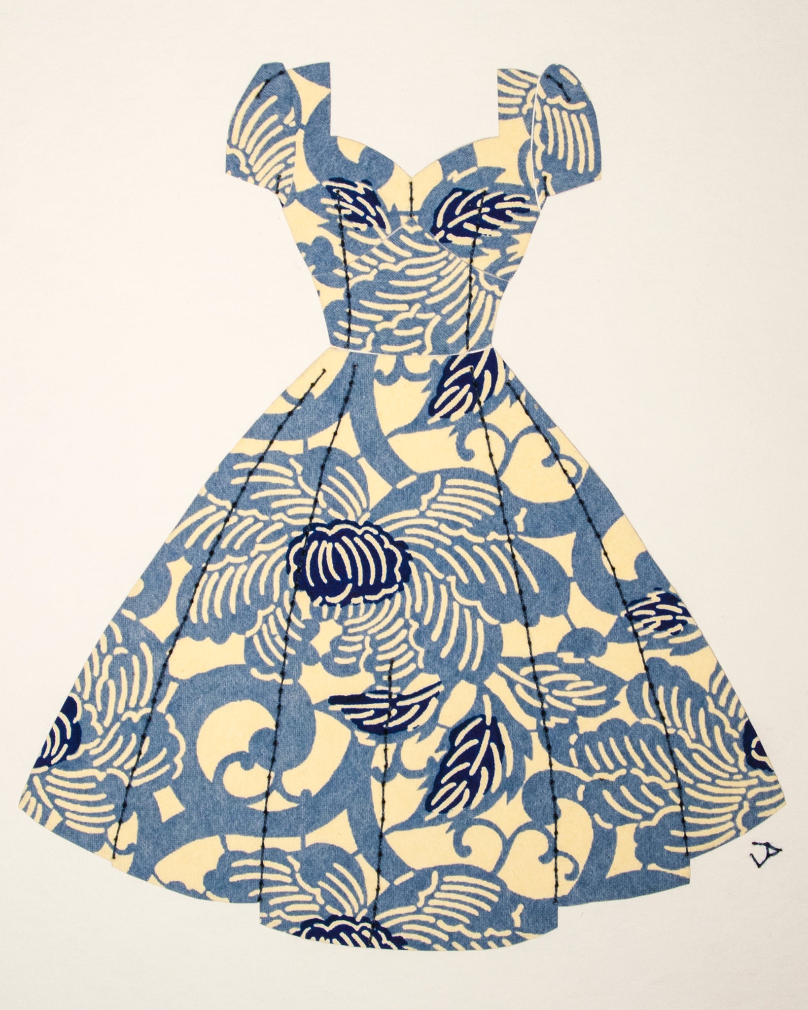 Pinup #002: Pinup dress in Wedgewood blue flowers. 2016