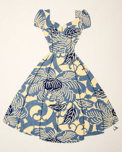 Pinup #002: Pinup dress in Wedgewood blue flowers. 2016