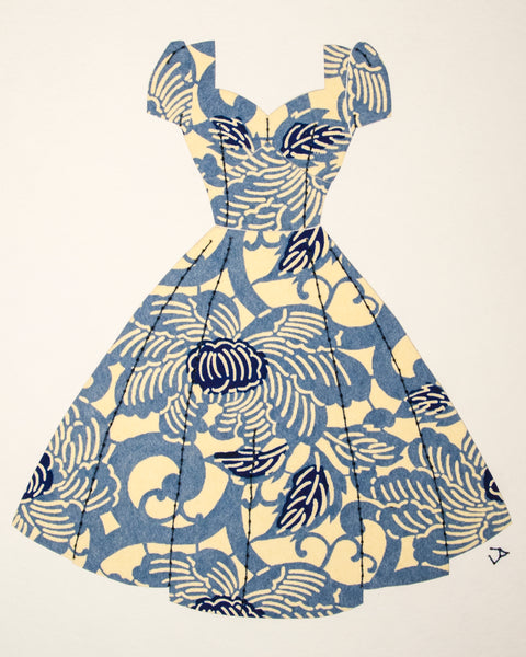 Pinup #002: Pinup dress in Wedgewood blue flowers. 2016