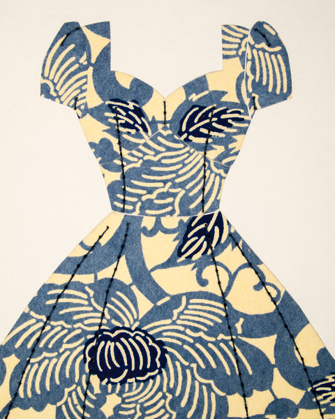 Pinup #002: Pinup dress in Wedgewood blue flowers. 2016