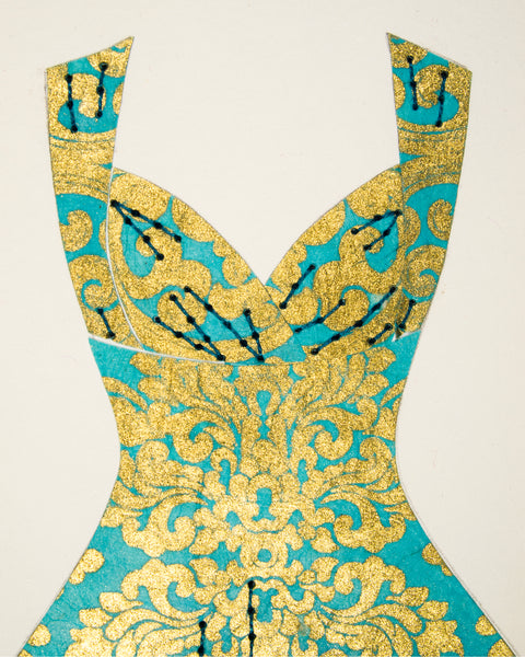 Pinup #003: Pinup dress in turquoise & gold. 2016