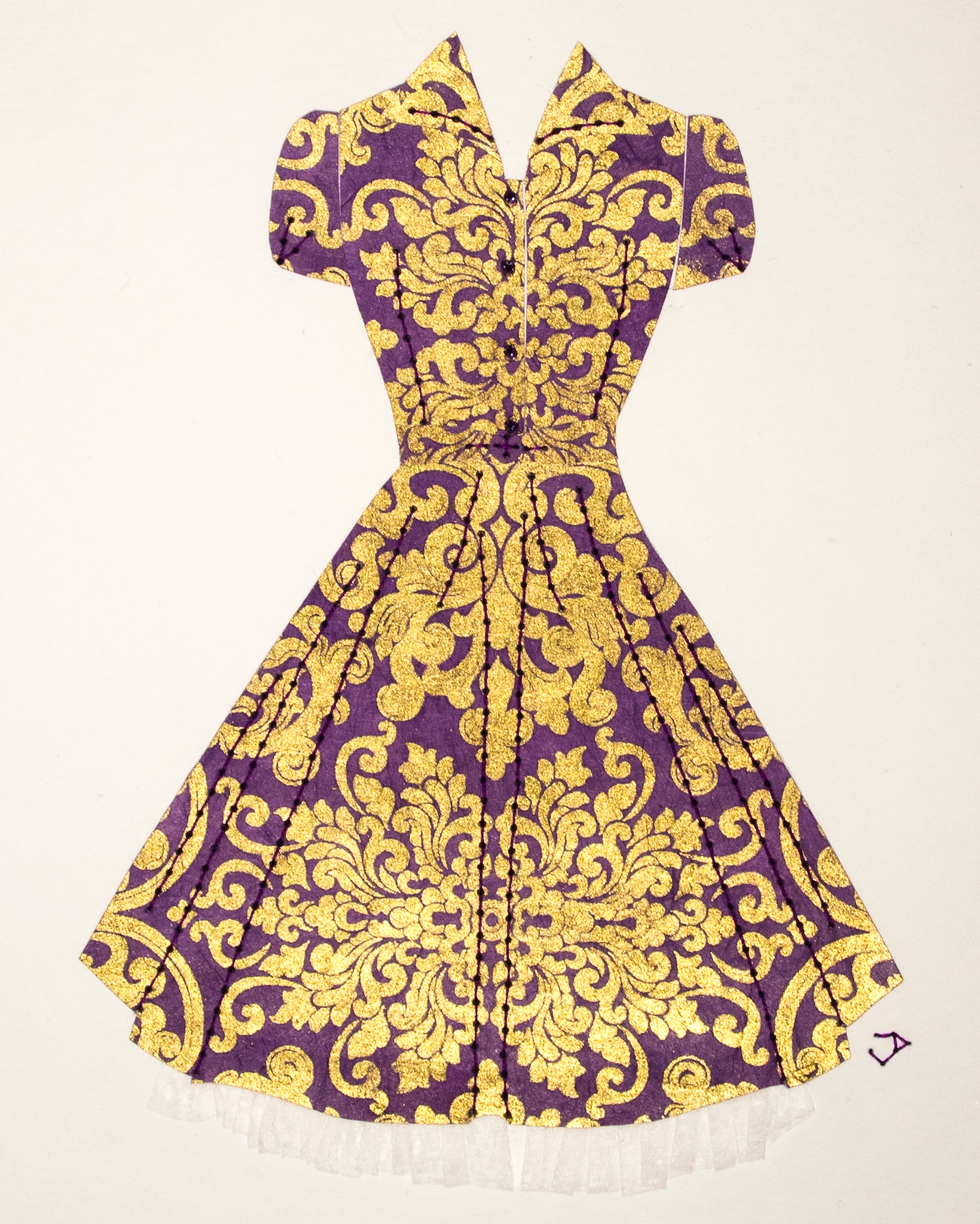 Pinup #004: Pinup dress in purple and gold with crinoline. 2016