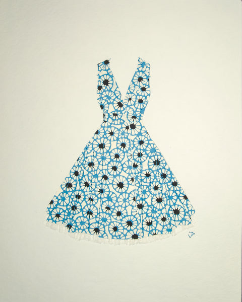 Pinup #007: Pinup dress in blue and white pinwheels with crinoline. 2016
