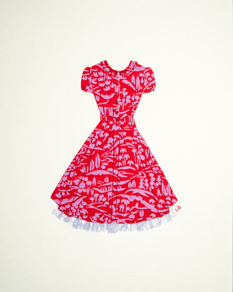 Pinup #010: Pinup dress in red and lilac with crinoline. 2016