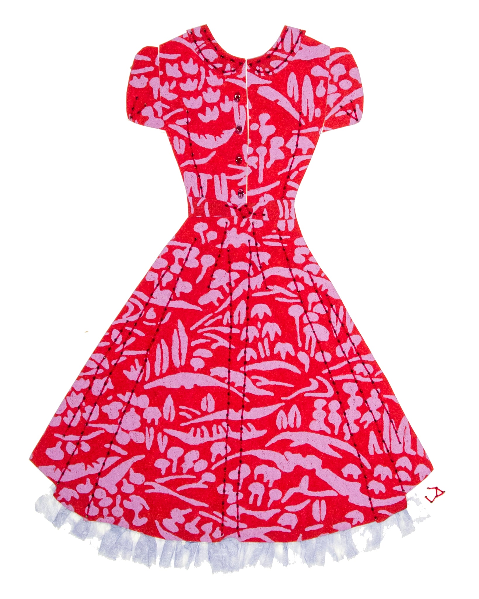 Pinup #010: Pinup dress in red and lilac with crinoline. 2016