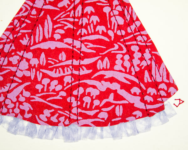 Pinup #010: Pinup dress in red and lilac with crinoline. 2016