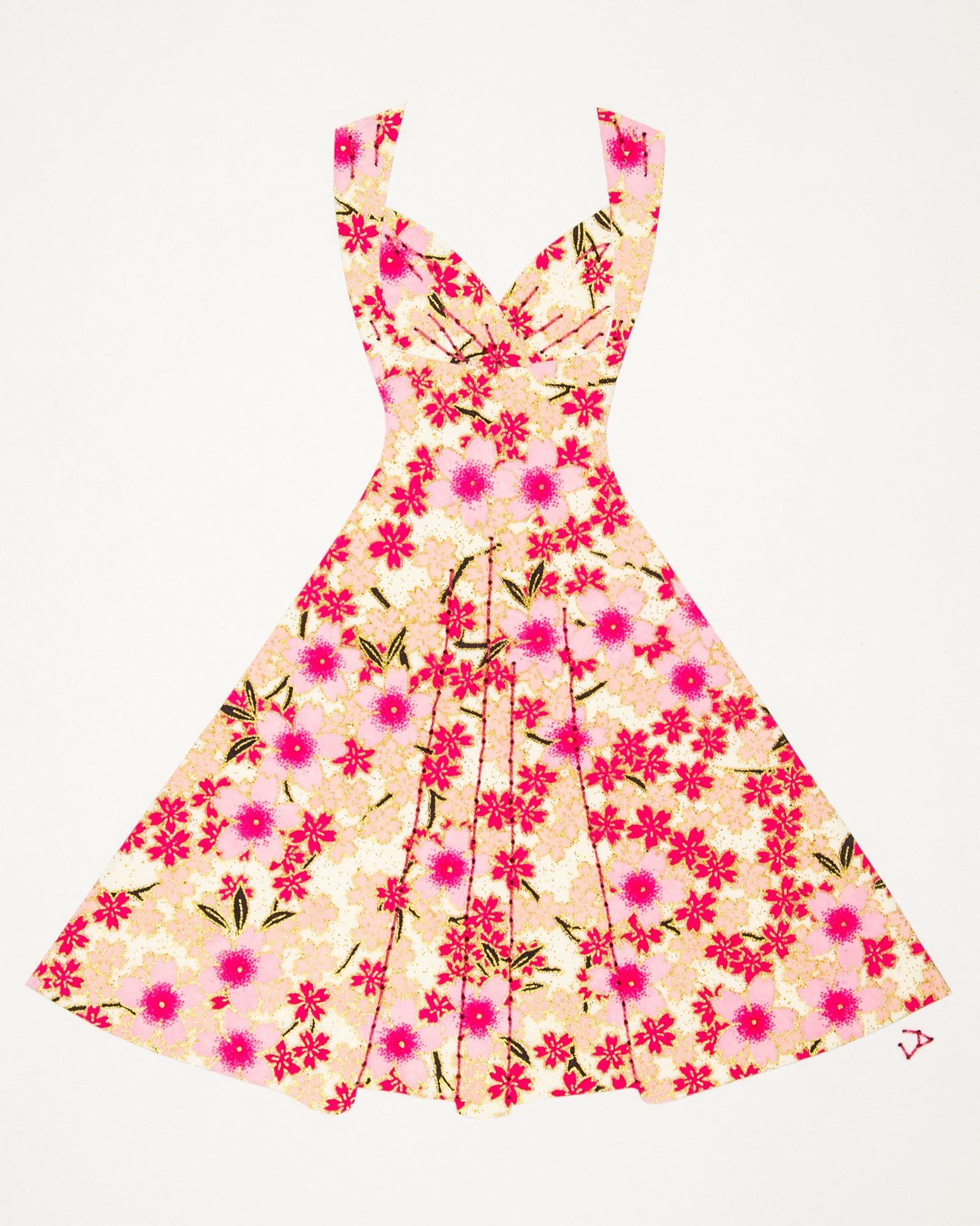 Pinup #012: Pinup dress in pink flowers. 2016