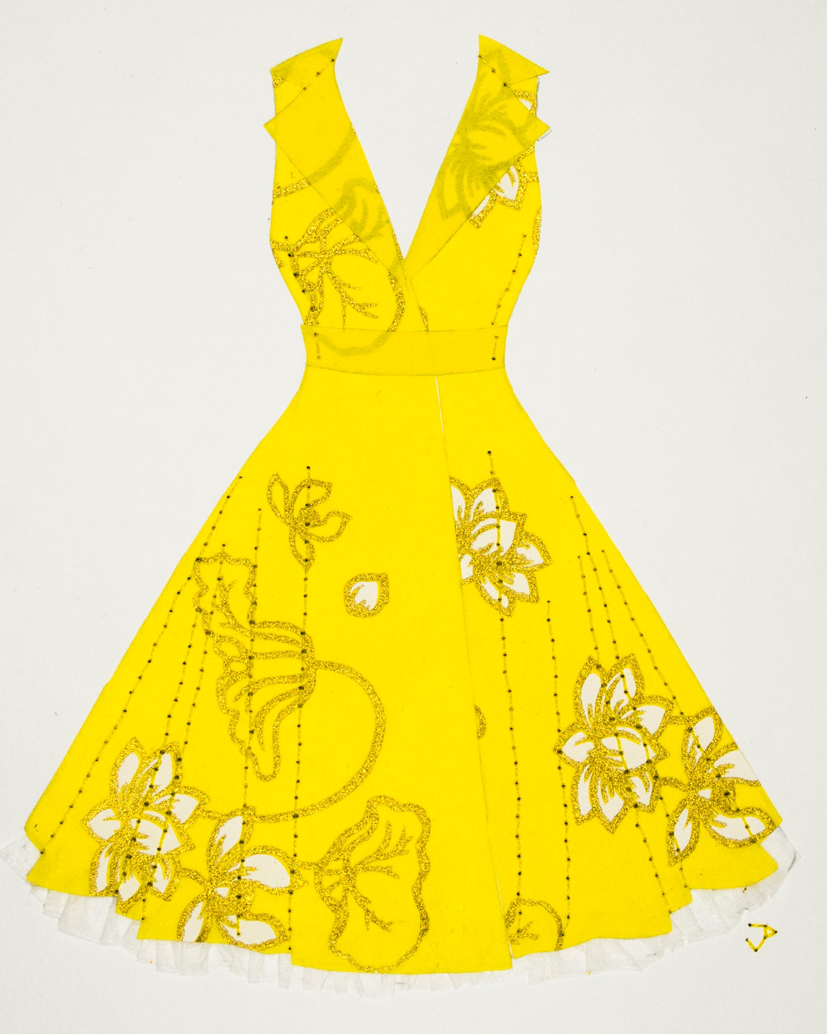 Pinup #020: Pinup dress in yellow and gold with crinoline. 2019