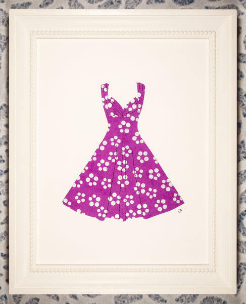 Pinup #025: Pinup dress in silver dots on purple. 2020