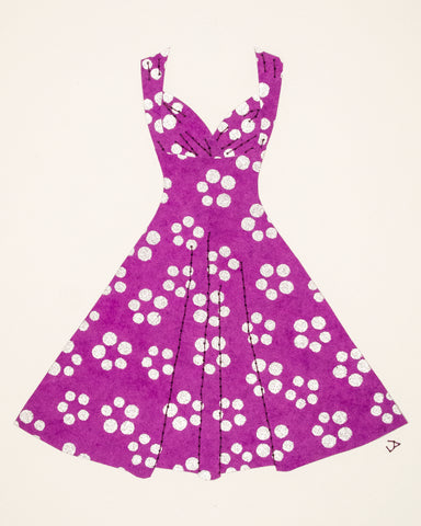 Pinup #025: Pinup dress in silver dots on purple. 2020