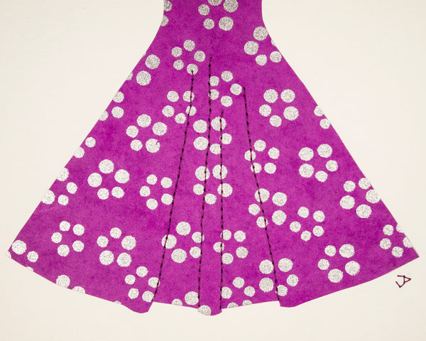 Pinup #025: Pinup dress in silver dots on purple. 2020