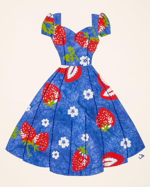 Pinup #027: Pinup dress in strawberries on blue