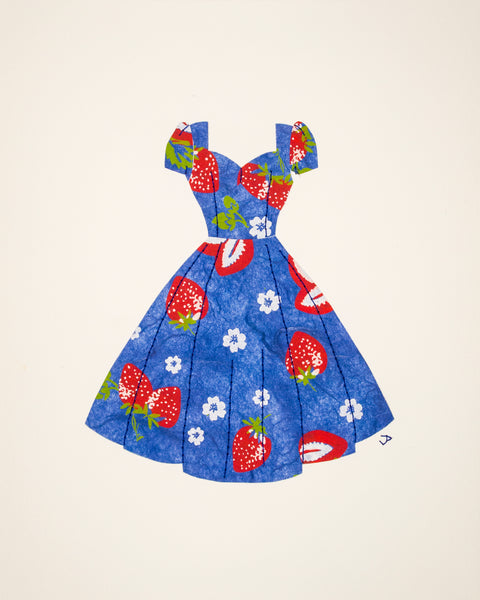 Pinup #027: Pinup dress in strawberries on blue