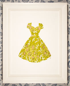 Pinup #028: Pinup dress in lime green, gold, and silver