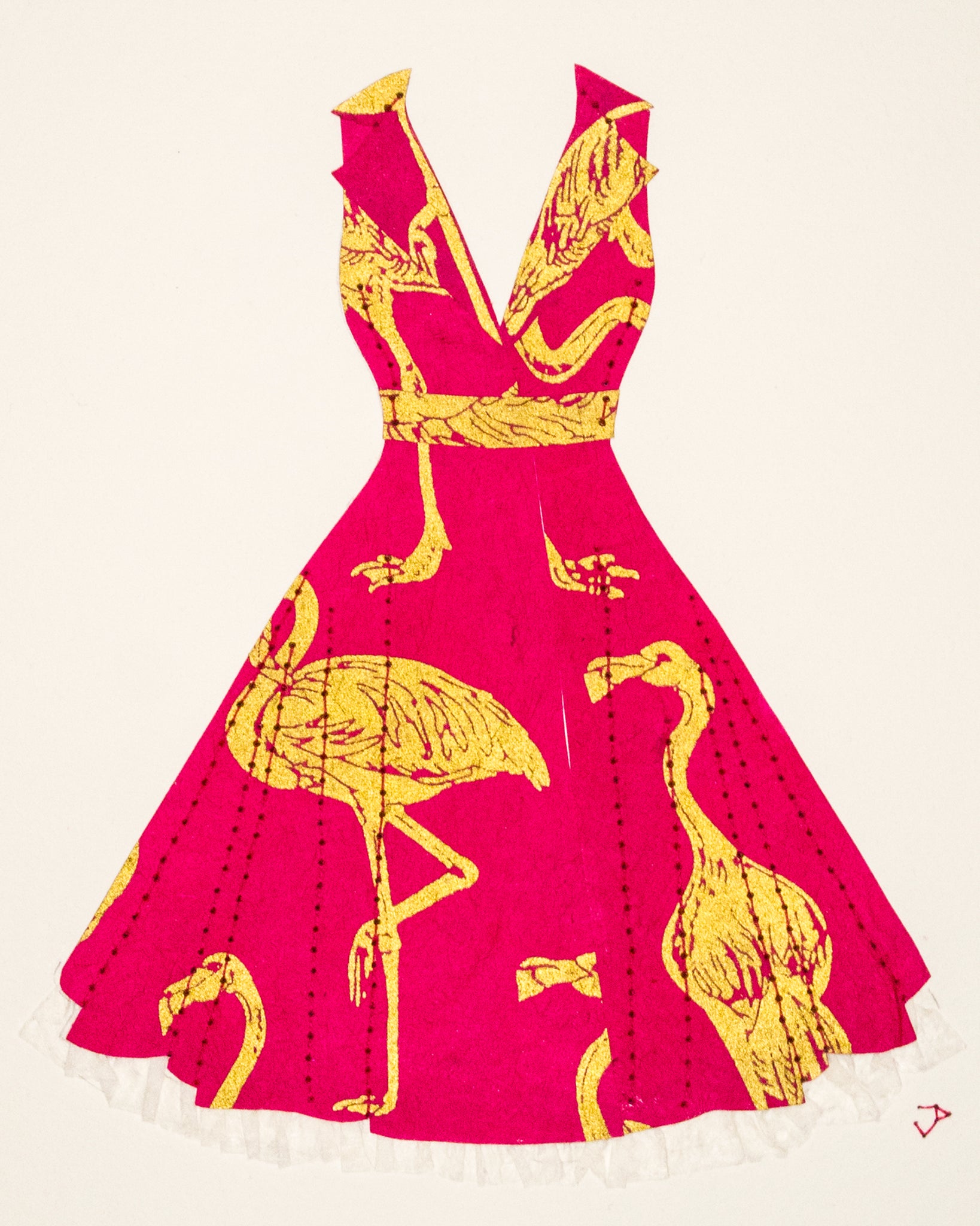 Pinup #031: Pinup dress in pink and gold flamingos with crinoline