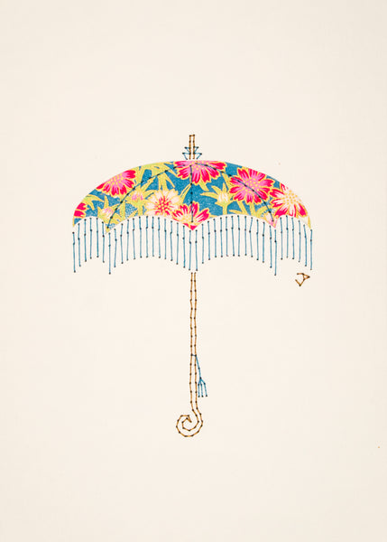 Parasol in Pink Flowers on Turquoise