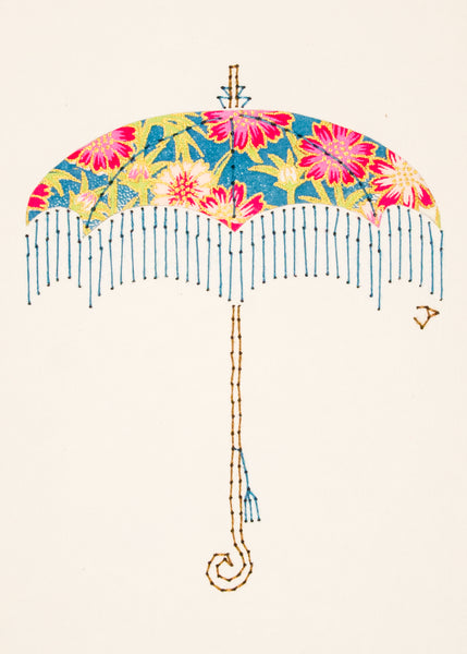 Parasol in Pink Flowers on Turquoise