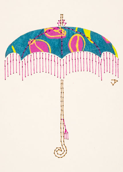 Parasol in Mauve Flowers on Teal