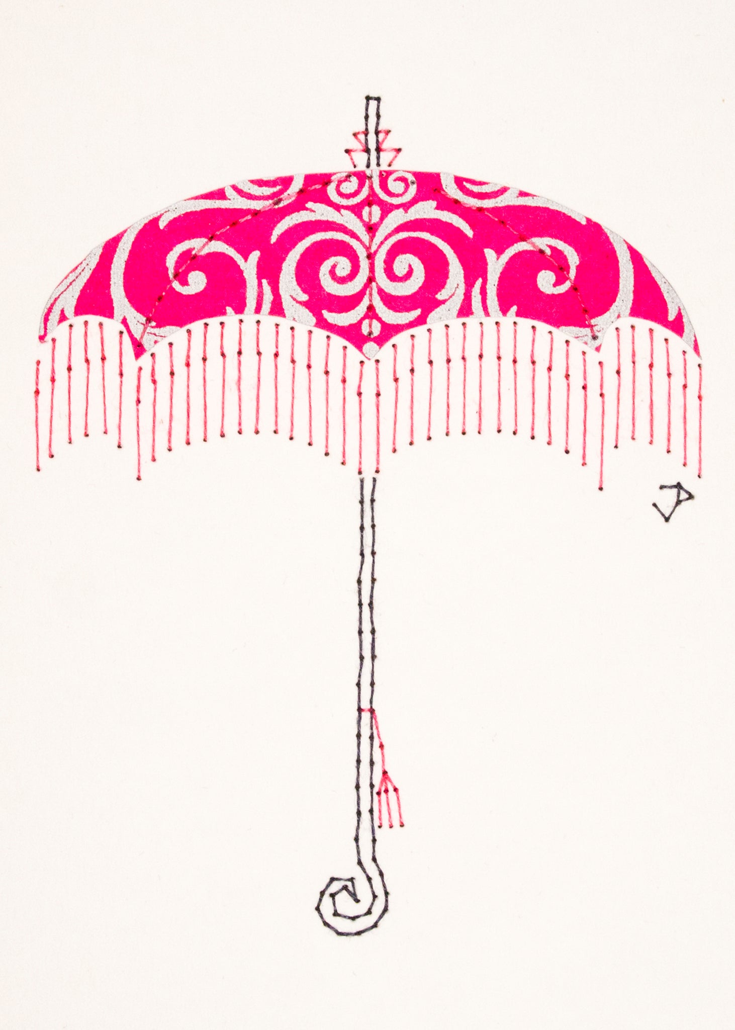 Parasol in Silver Filigree on Bright Pink