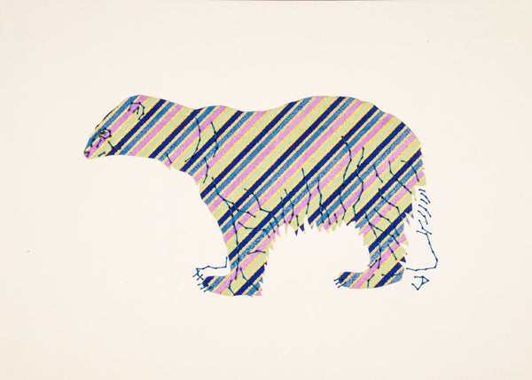 Polar Bear in Blue, Lilac, and Green Stripes