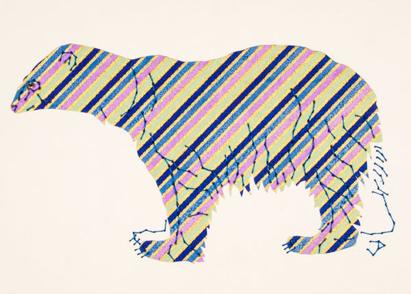 Polar Bear in Blue, Lilac, and Green Stripes