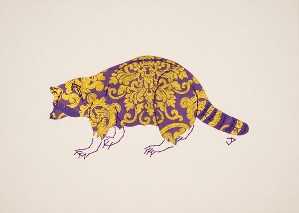 Raccoon in Gold on Purple