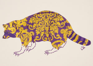 Raccoon in Gold on Purple