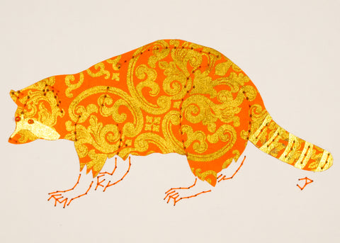 Raccoon in Gold on Orange